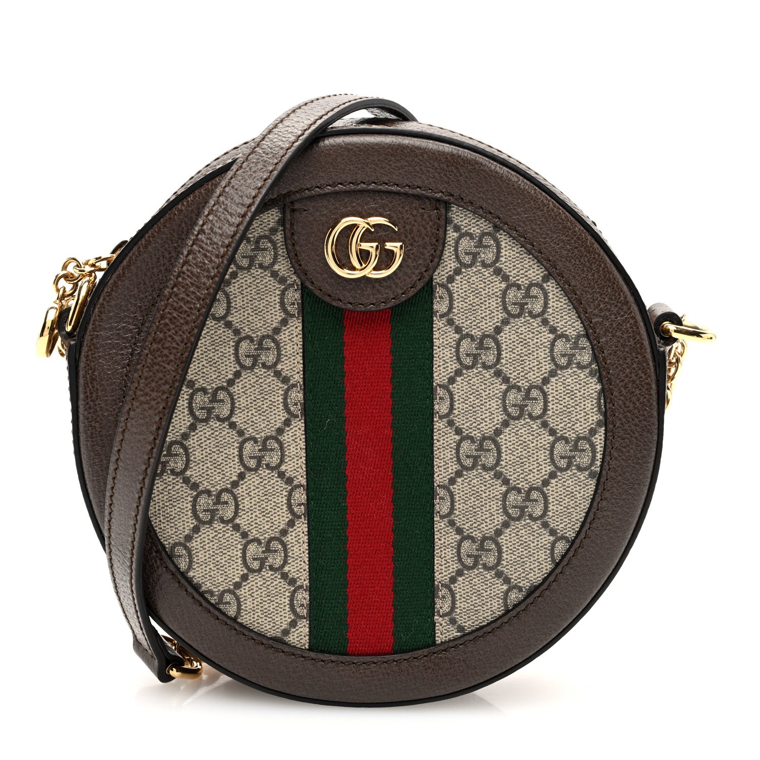 Gucci GG Supreme Monogram Web Mini Ophidia Round Shoulder Bag Brown 1 of 10