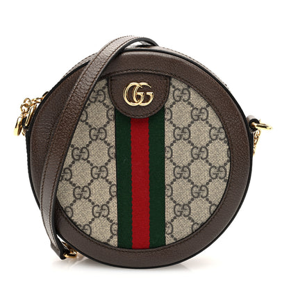 Gucci GG Supreme Monogram Web Mini Ophidia Round Shoulder Bag Brown 1 of 10