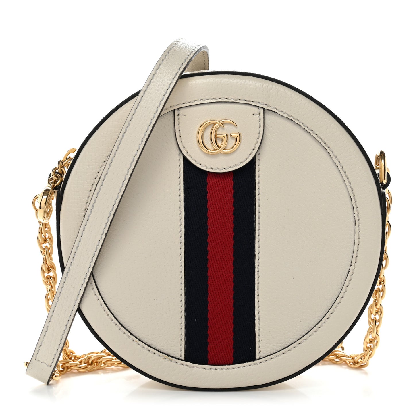 Textured Calfskin Web Mini Ophidia Round Shoulder Bag Mystic White