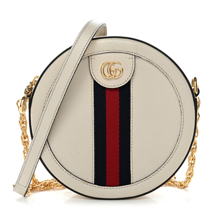 Gucci Textured Calfskin Web Mini Ophidia Round Shoulder Bag Mystic White 1 of 10