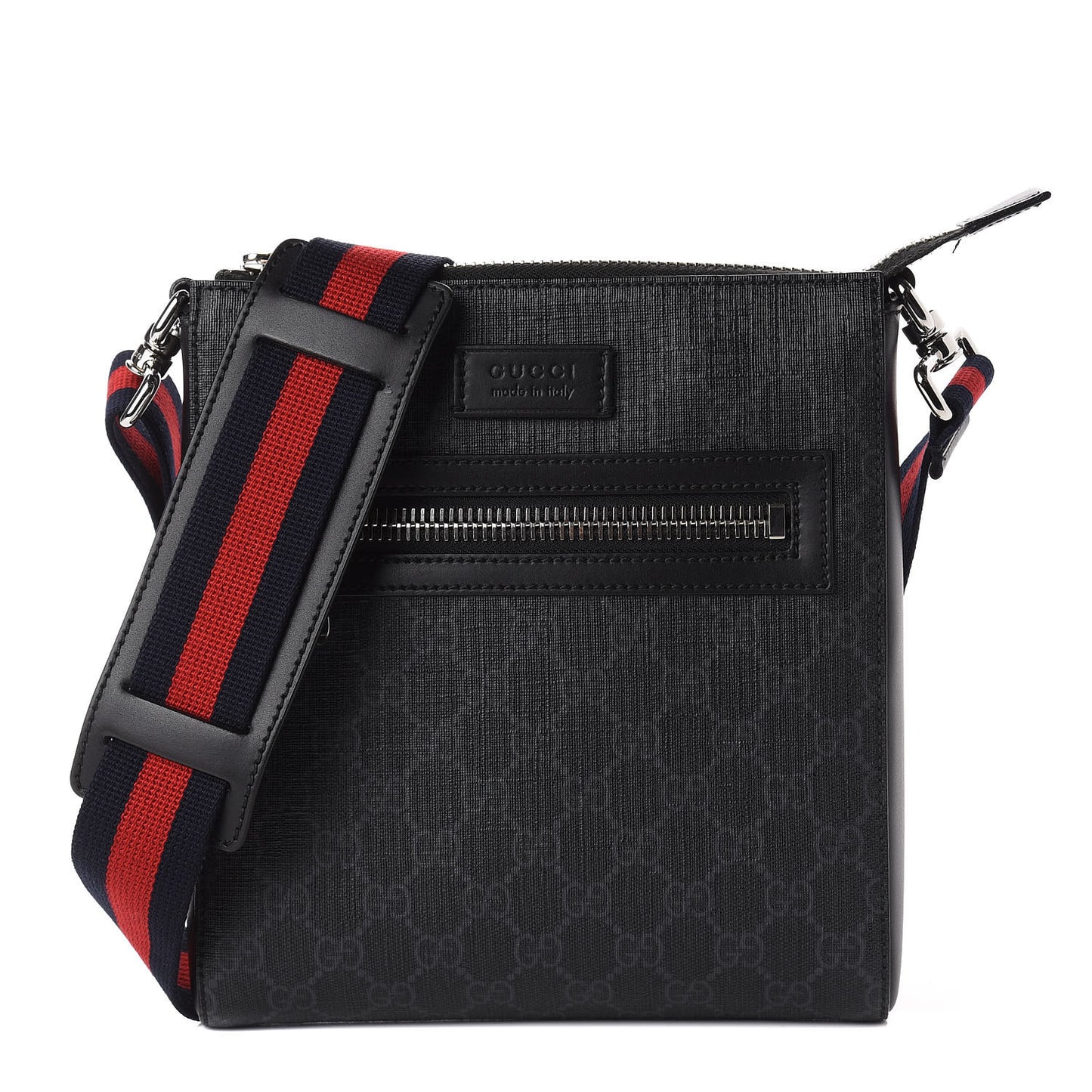 GG Supreme Monogram Web Small Flat Messenger Bag Black Grey