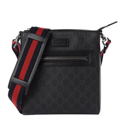 Gucci GG Supreme Monogram Web Small Flat Messenger Bag Black Grey 1 of 11