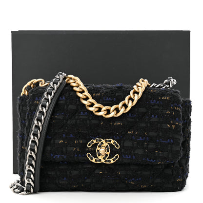 Chanel Tweed Quilted Medium Chanel 19 Flap Black Navy Gold 11 of 11