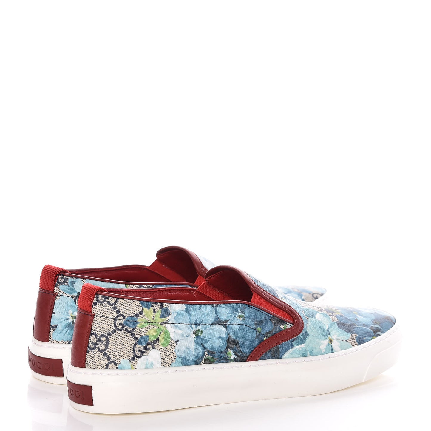GG Supreme Monogram Blooms Womens Slip On Sneakers 39 Beige Blue Navy Red