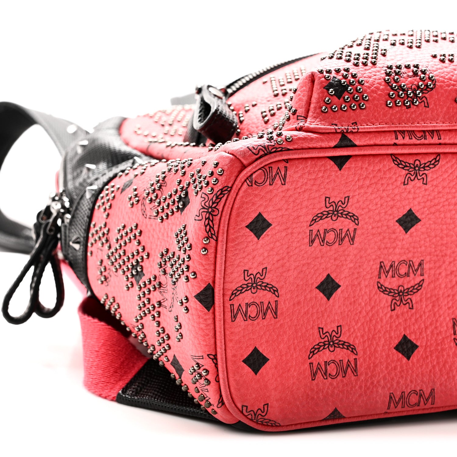 MCM Visetos Lizard Embossed Calfskin Studded Small Backpack Coral Black 8 of 9