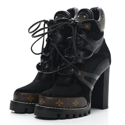 Louis Vuitton Suede Calfskin Monogram Star Trail Ankle Boots 39 Black 3 of 7