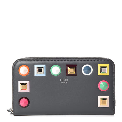 Fendi Vitello Liberty Studded Zip Around Wallet Asfalto Multicolor 1 of 8