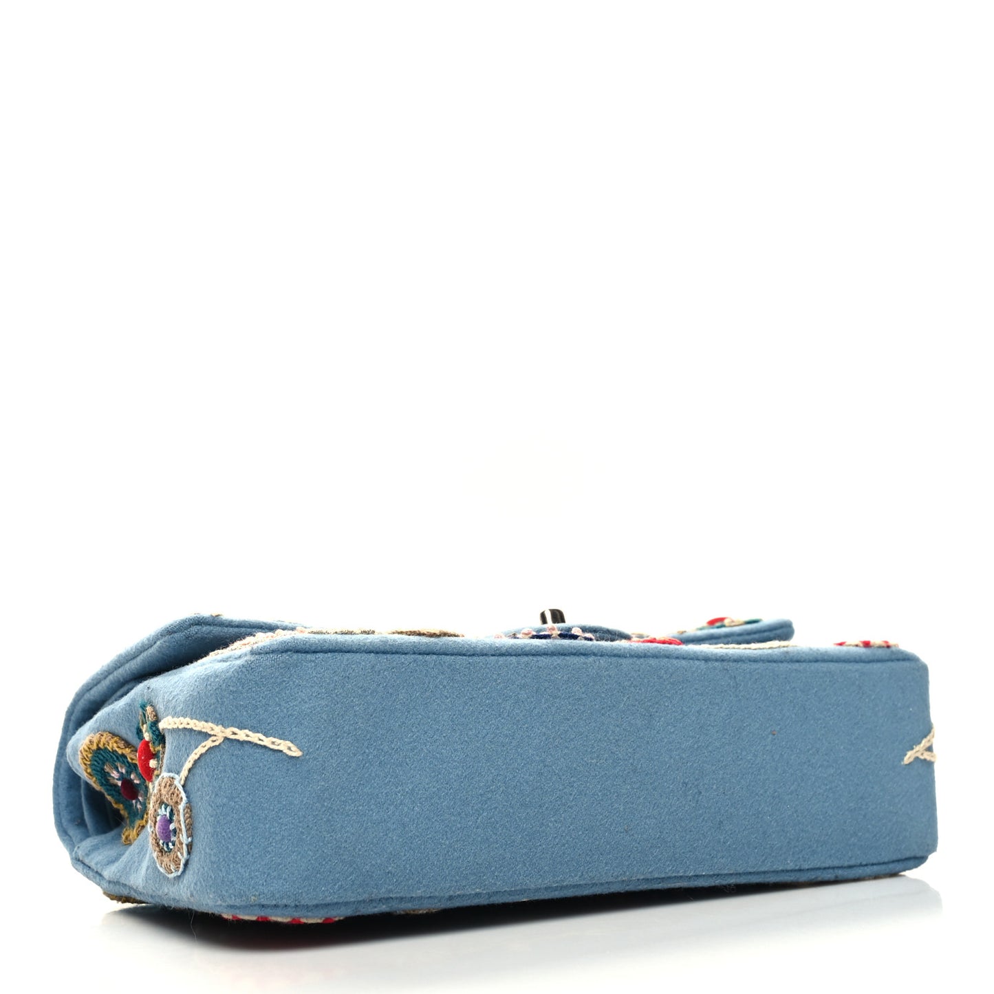 Felt Flower Embroidered Medium Double Flap Blue Multicolor