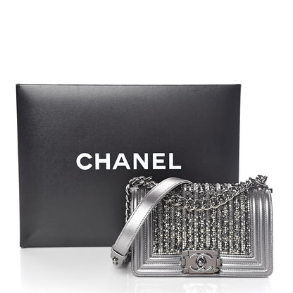 Chanel Metallic Lambskin Glass Pearl Embroidered Small Boy Flap Silver 10 of 10