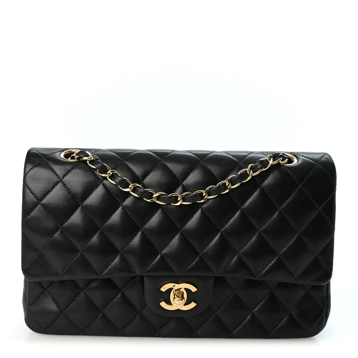 Lambskin Quilted Medium Double Flap Black