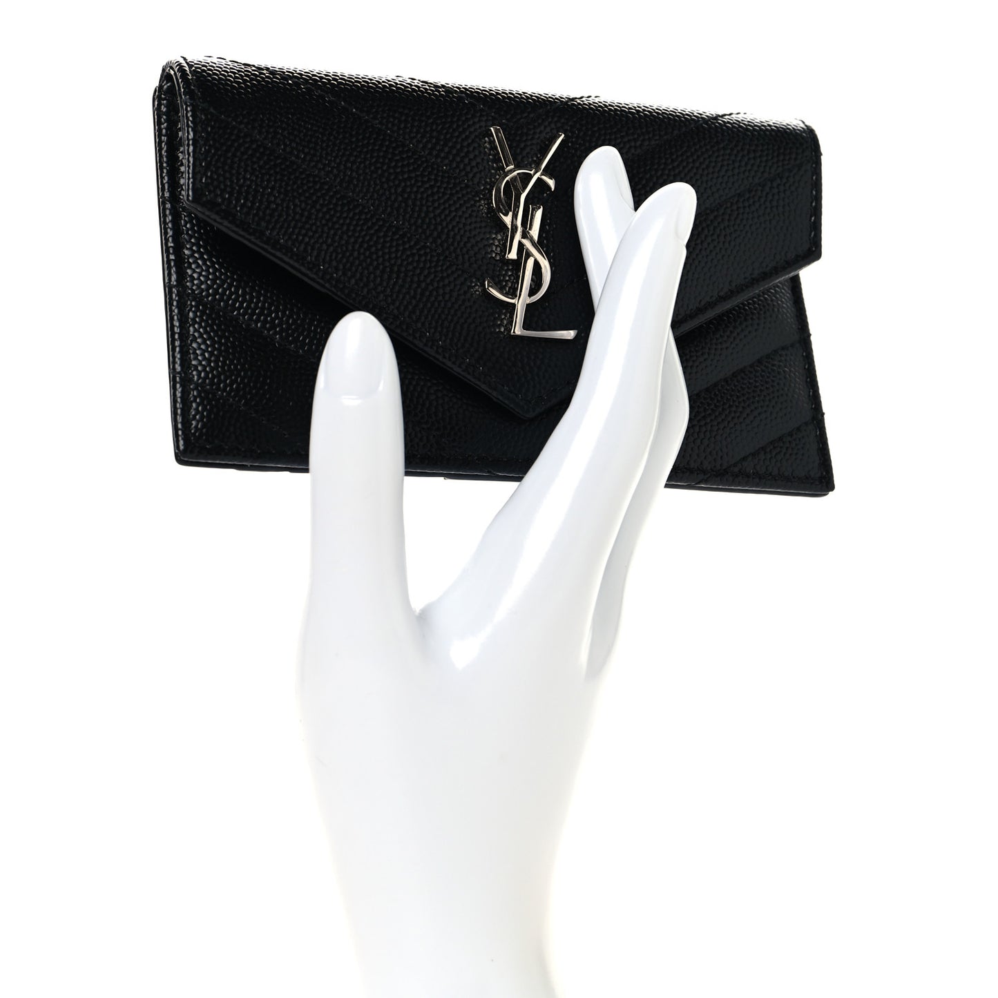 Grain De Poudre Matelasse Chevron Monogram Compact Wallet Black