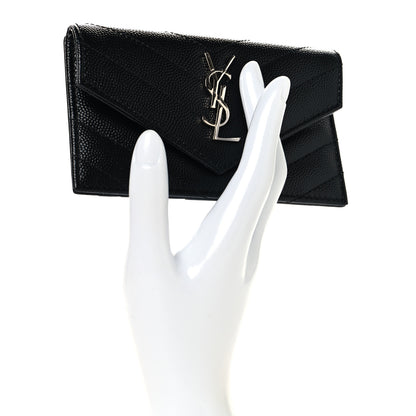 Saint Laurent Grain De Poudre Matelasse Chevron Monogram Compact Wallet Black 2 of 7