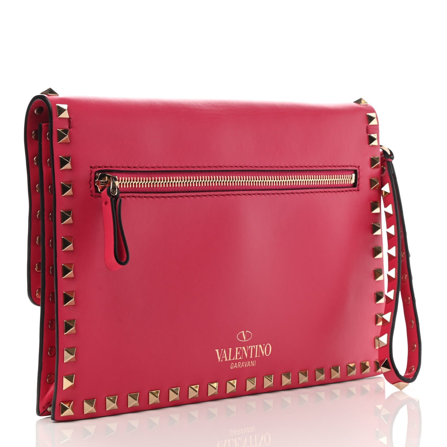 Valentino Garavani Vitello Rockstud Flip Lock Wristlet Clutch Deep Fuxia 3 of 9