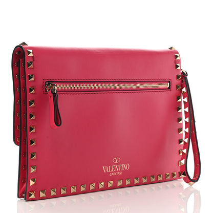 Valentino Garavani Vitello Rockstud Flip Lock Wristlet Clutch Deep Fuxia 3 of 9