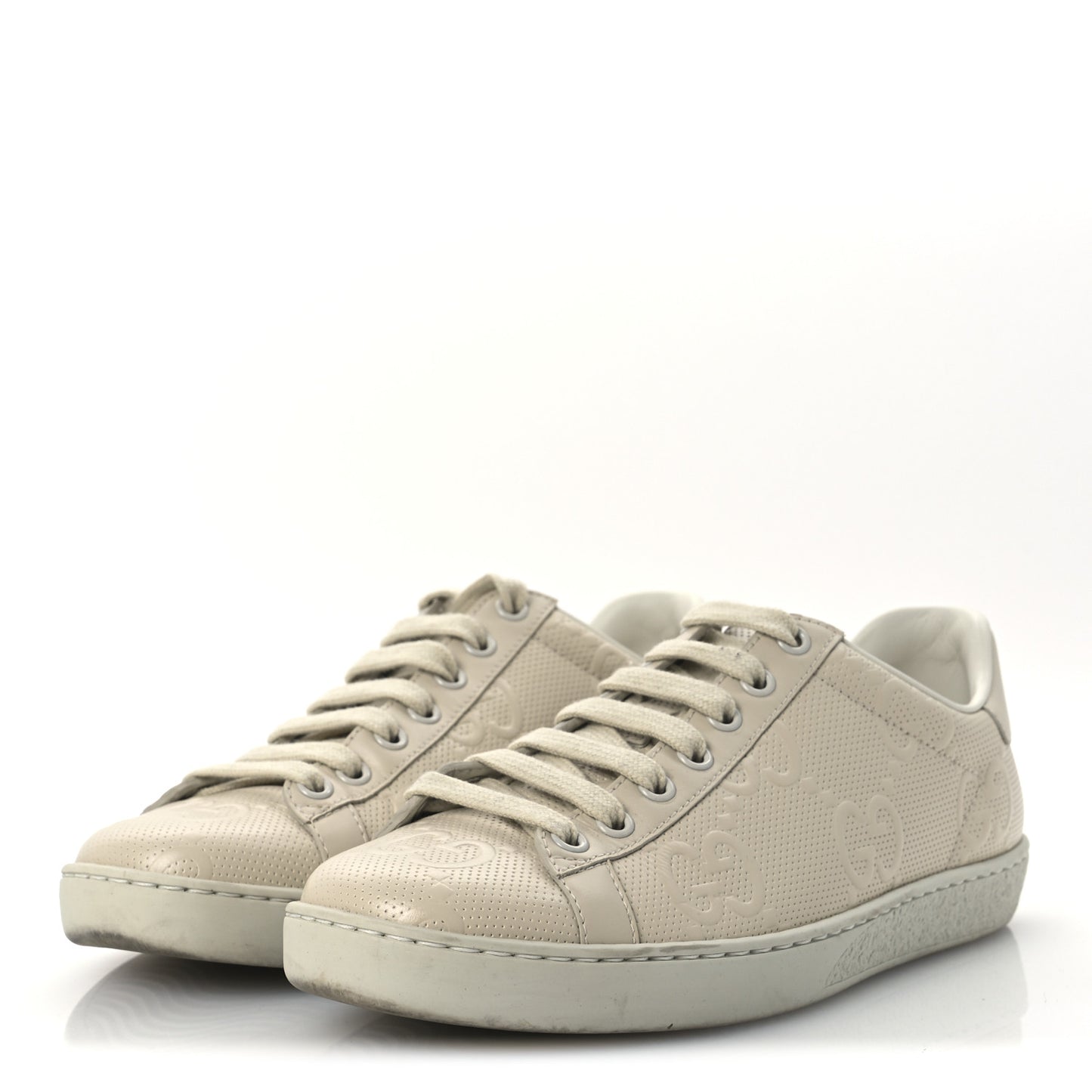 Calfskin GG Tennis Embossed Ace Sneakers 37 Mystic White
