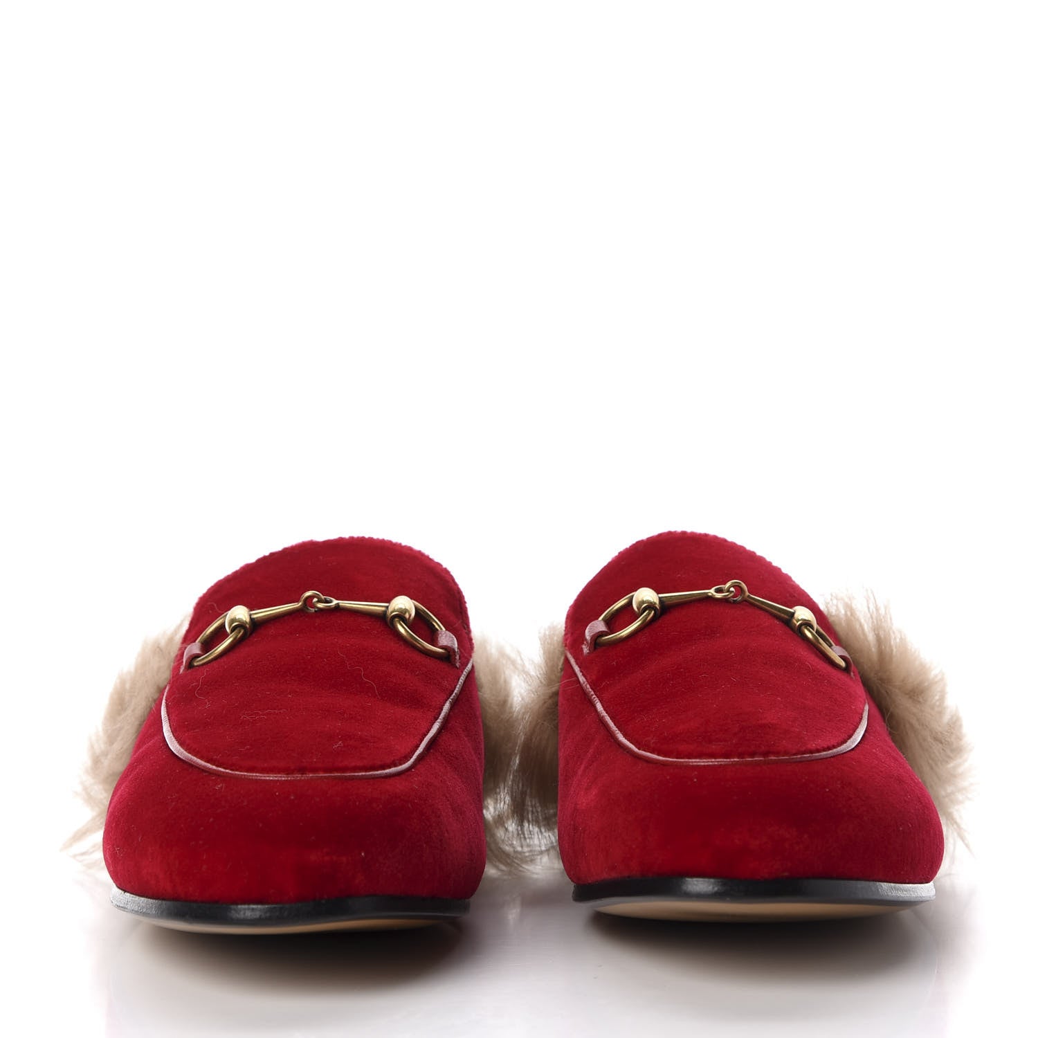 Gucci Velvet Fur Womens Princetown Slippers 38 Hibiscus Red 3 of 10