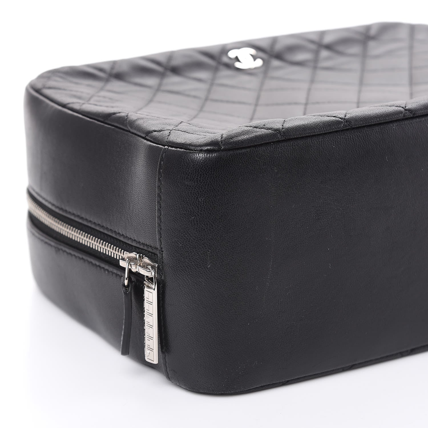 Chanel Lambskin Quilted Large Curvy Pouch Cosmetic Case Black 8 of 17