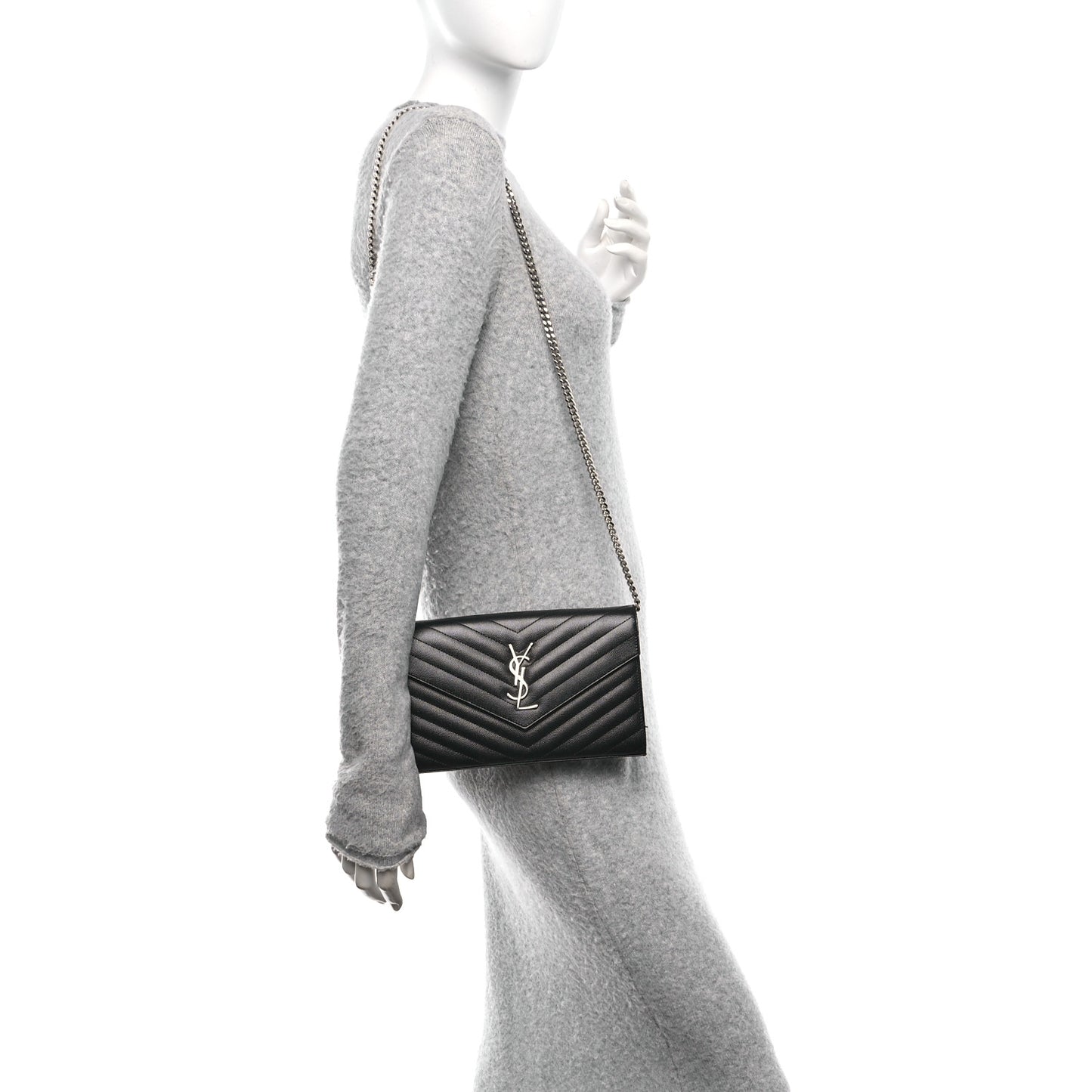 Grain De Poudre Matelasse Chevron Monogram Chain Wallet Black