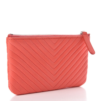 Chanel Lambskin Chevron Quilted Small Cosmetic Case Orange 3 of 12