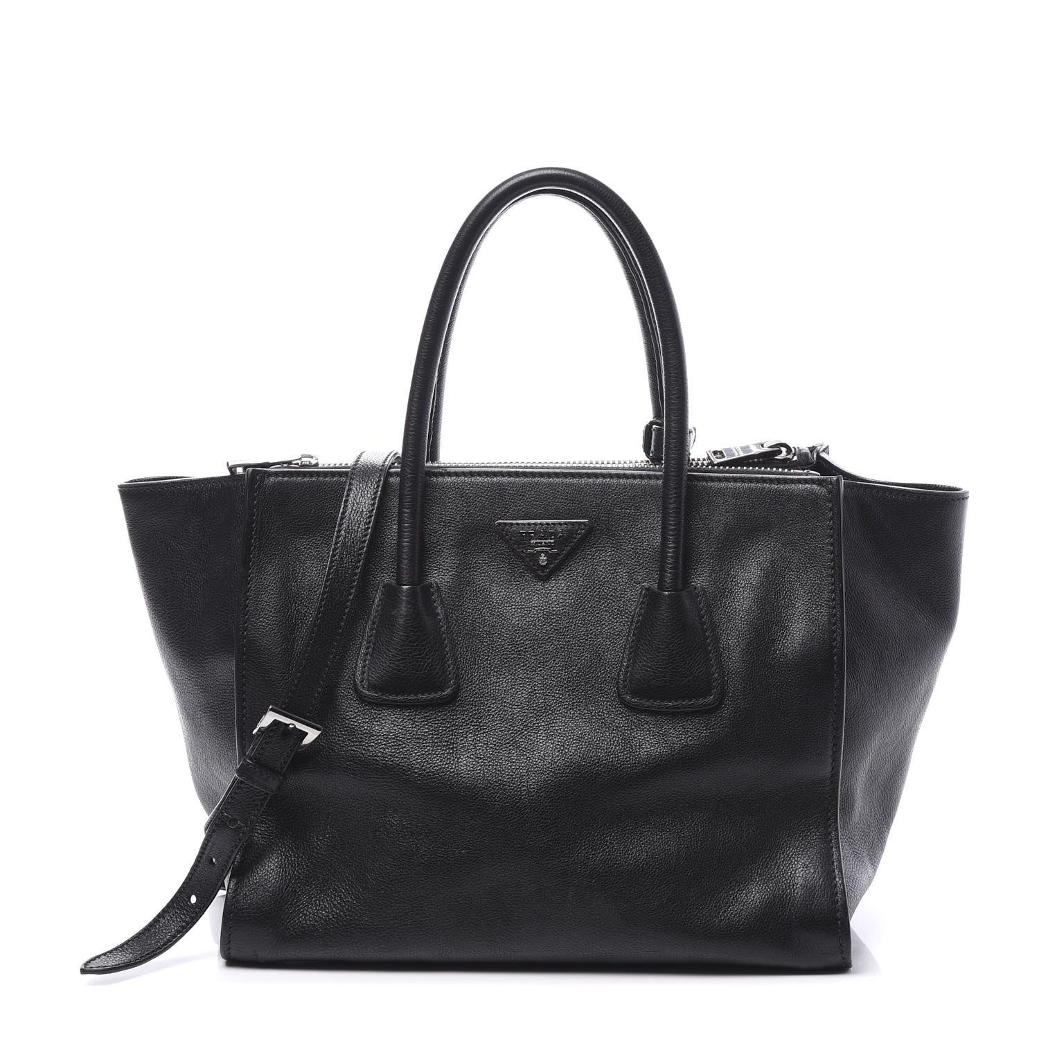 Prada Glace Calf Twin Pocket Tote Black 1 of 10