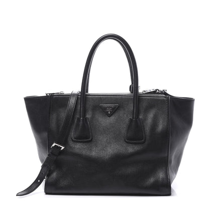 Prada Glace Calf Twin Pocket Tote Black 1 of 10