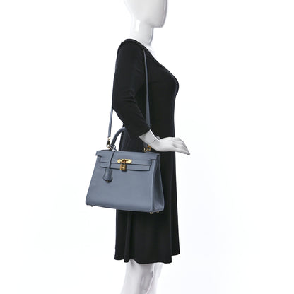 Hermes Evercolor Kelly Retourne 28 Bleu Lin 2 of 10