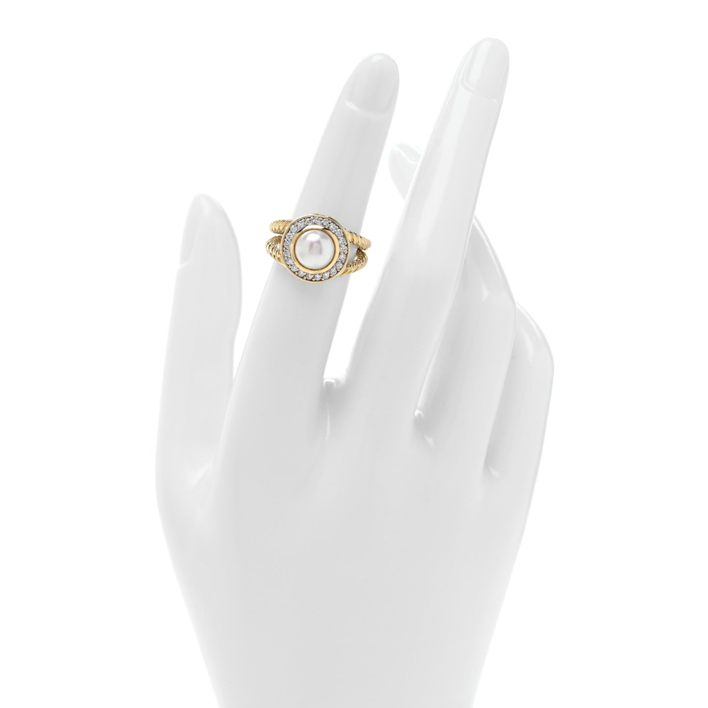 18K Yellow Gold Diamond Cultured Pearl Ring 49 5