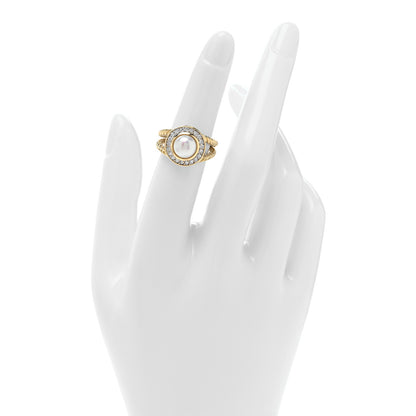 David Yurman 18K Yellow Gold Diamond Cultured Pearl Ring 49 5 2 of 4