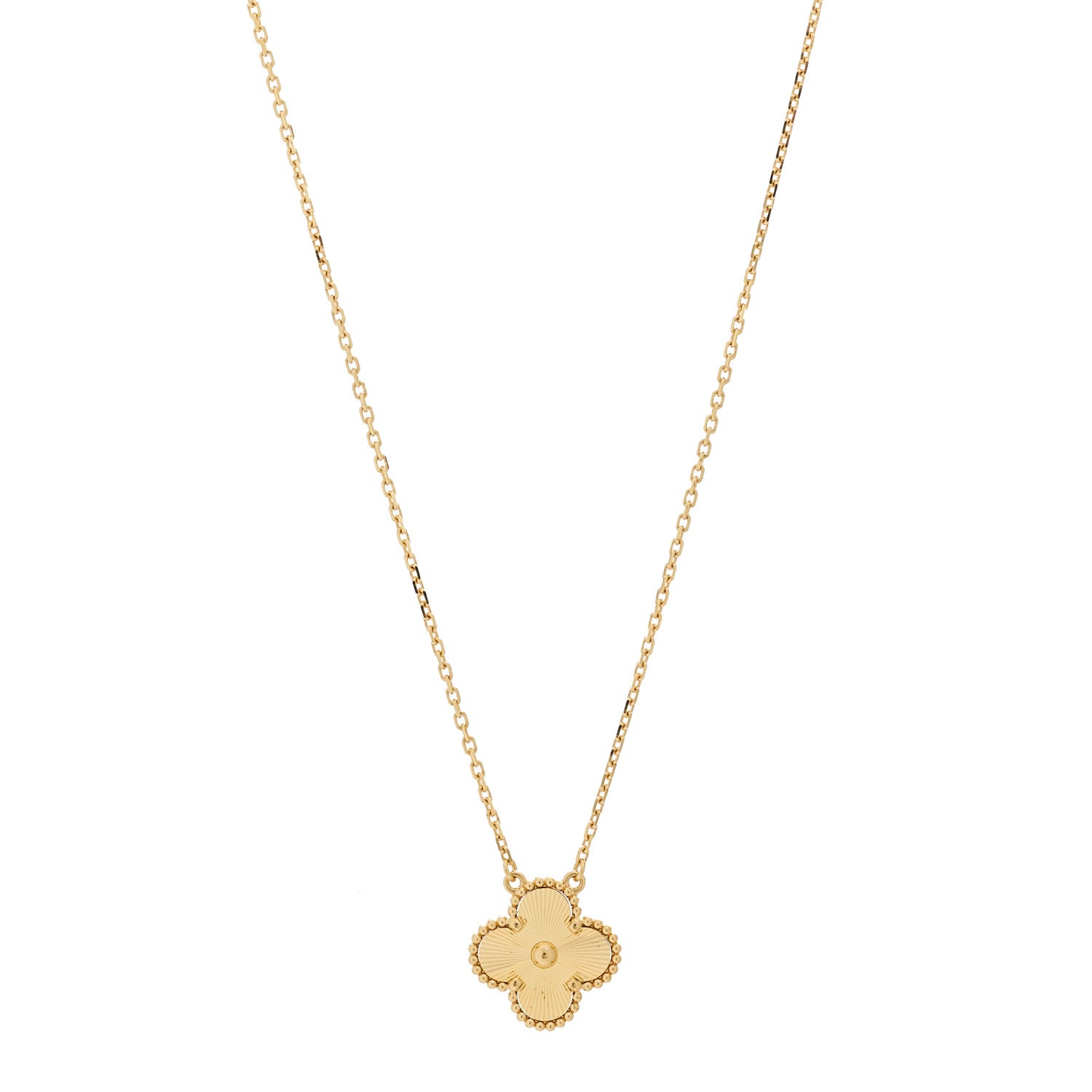 Van Cleef & Arpels 18K Yellow Gold Guilloche Vintage Alhambra Pendant Necklace 1 of 6