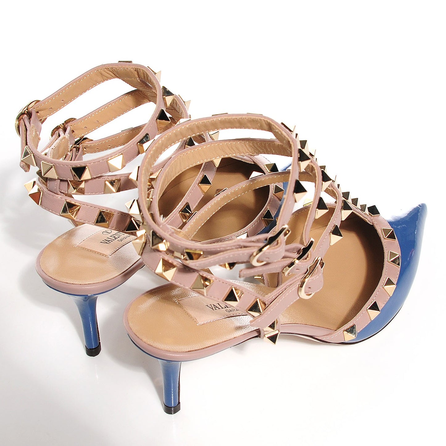 Patent Rockstud Ankle Strap 65mm Pumps 36 Indaco Poudre