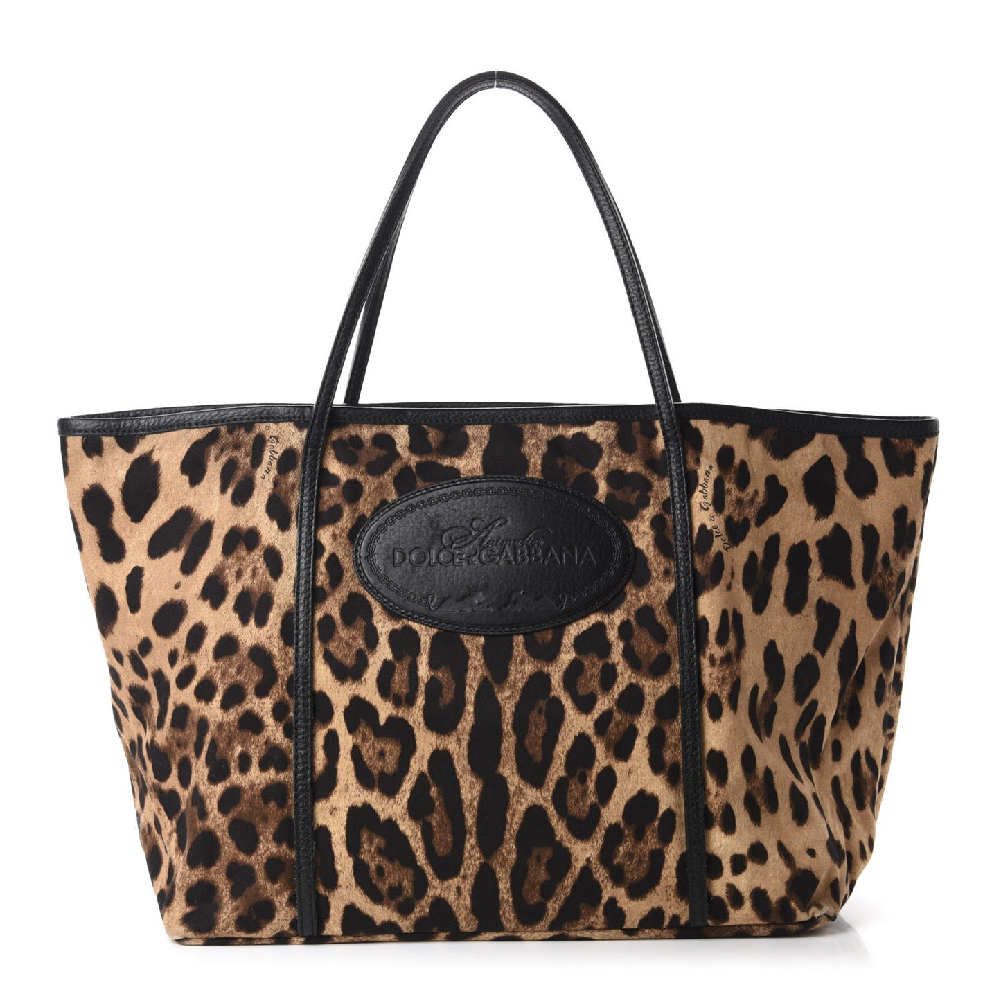 Leopard Print Canvas Calfskin Animalier Tote Black