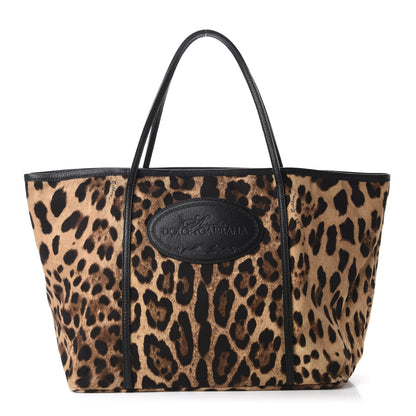 Dolce & Gabbana Leopard Print Canvas Calfskin Animalier Tote Black 1 of 9