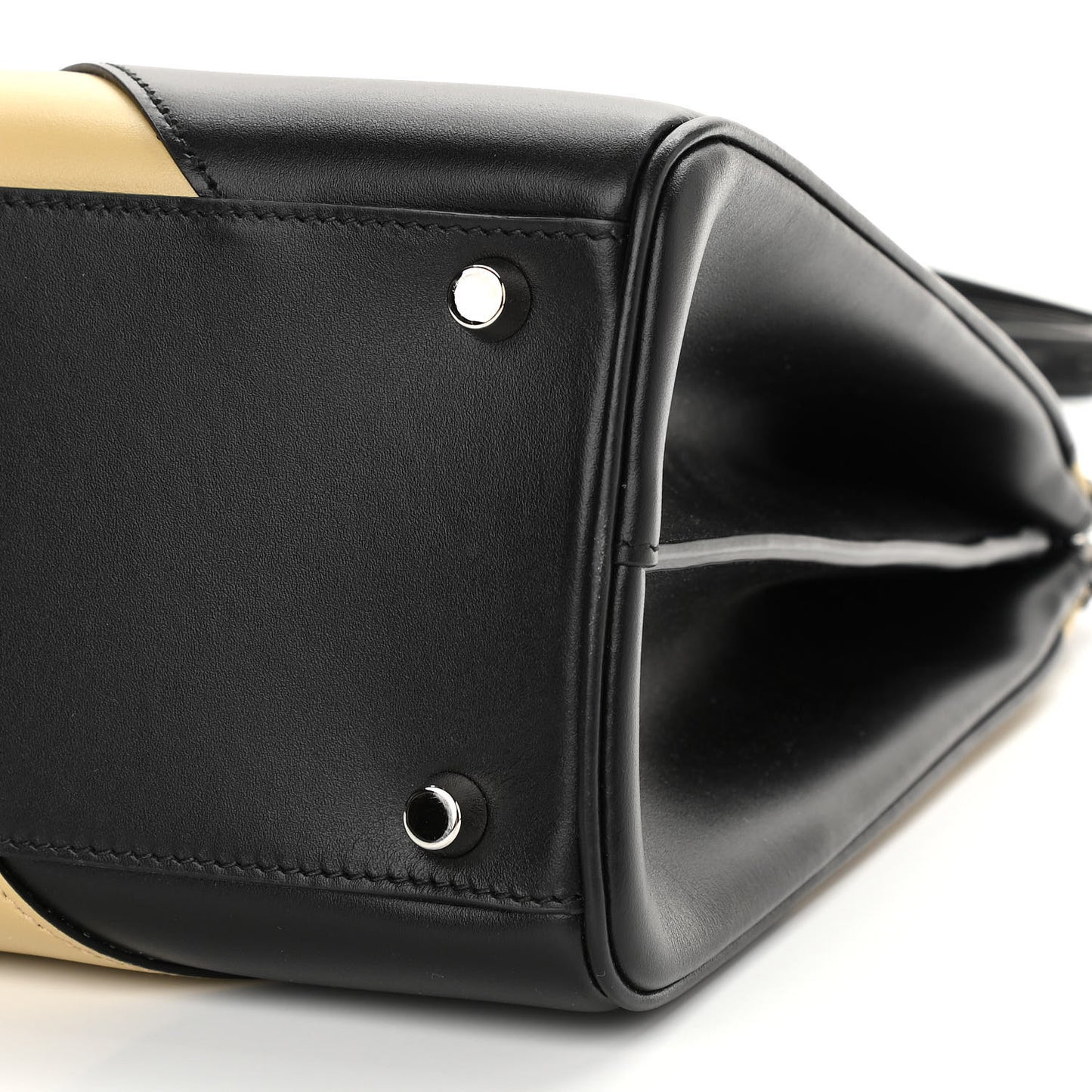 Smooth Calfskin Diagonal Striped Medium Zumi Top Handle Bag Black Beige