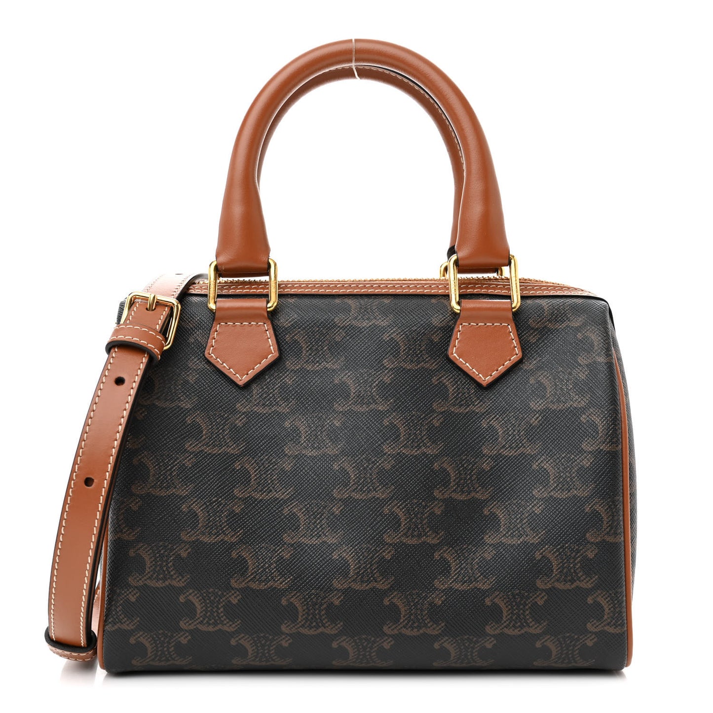Triomphe Canvas Calfskin Small Boston Bag Tan