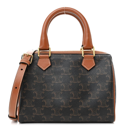 Celine Triomphe Canvas Calfskin Small Boston Bag Tan 1 of 9