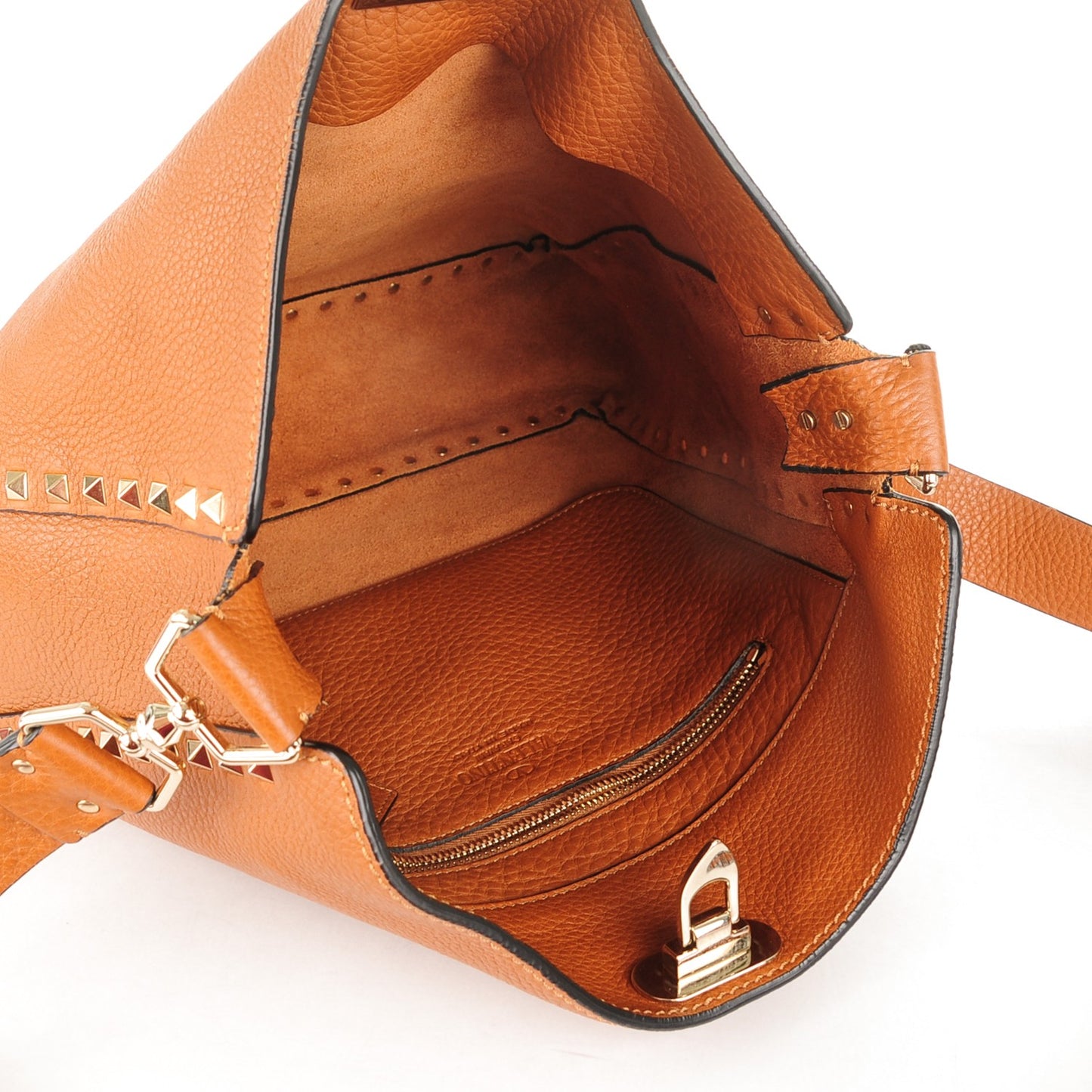Pebbled Calfskin Large Rockstud Flip-Lock Messenger Bag Light Cuir