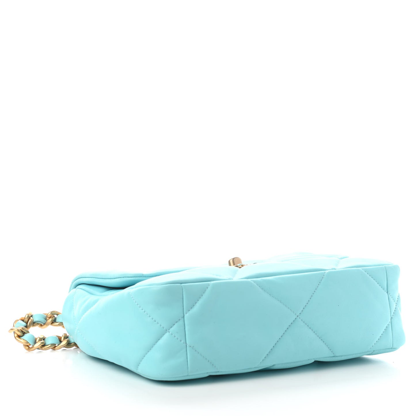 Shiny Lambskin Quilted Medium Chanel 19 Flap Light Blue
