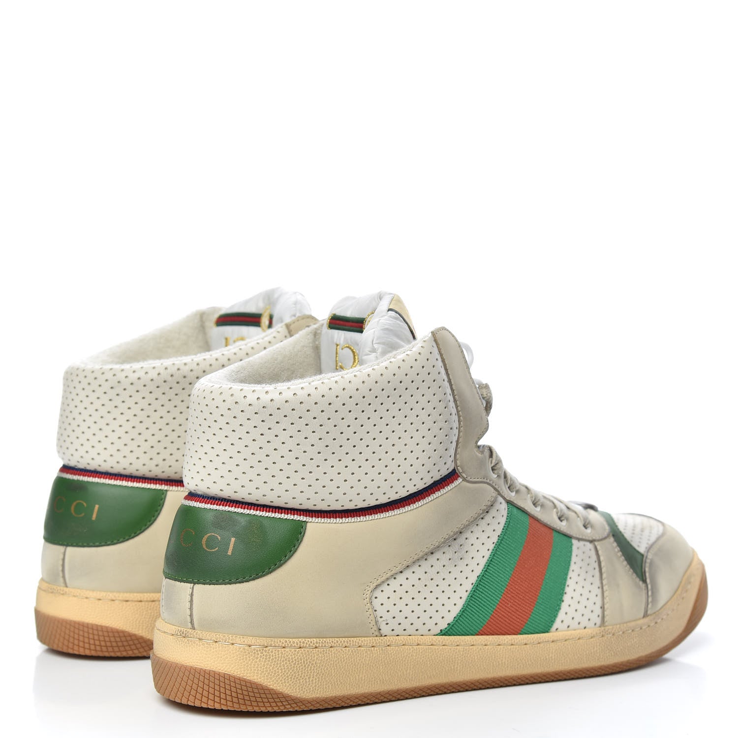 Gucci Nubuck Web Mens Screener High Top Sneakers 12 Dusty Milk White Vintage Green 4 of 8