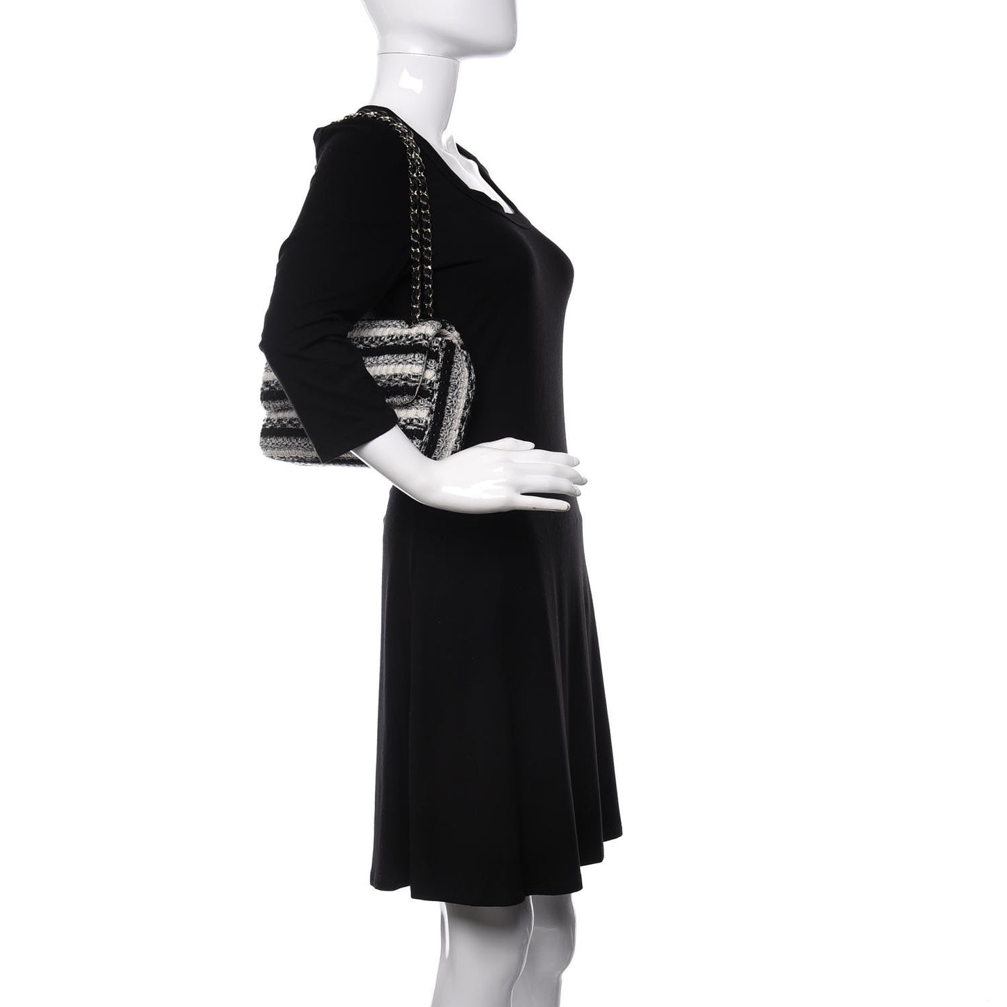 Tweed Braid Medium Single Flap Black White