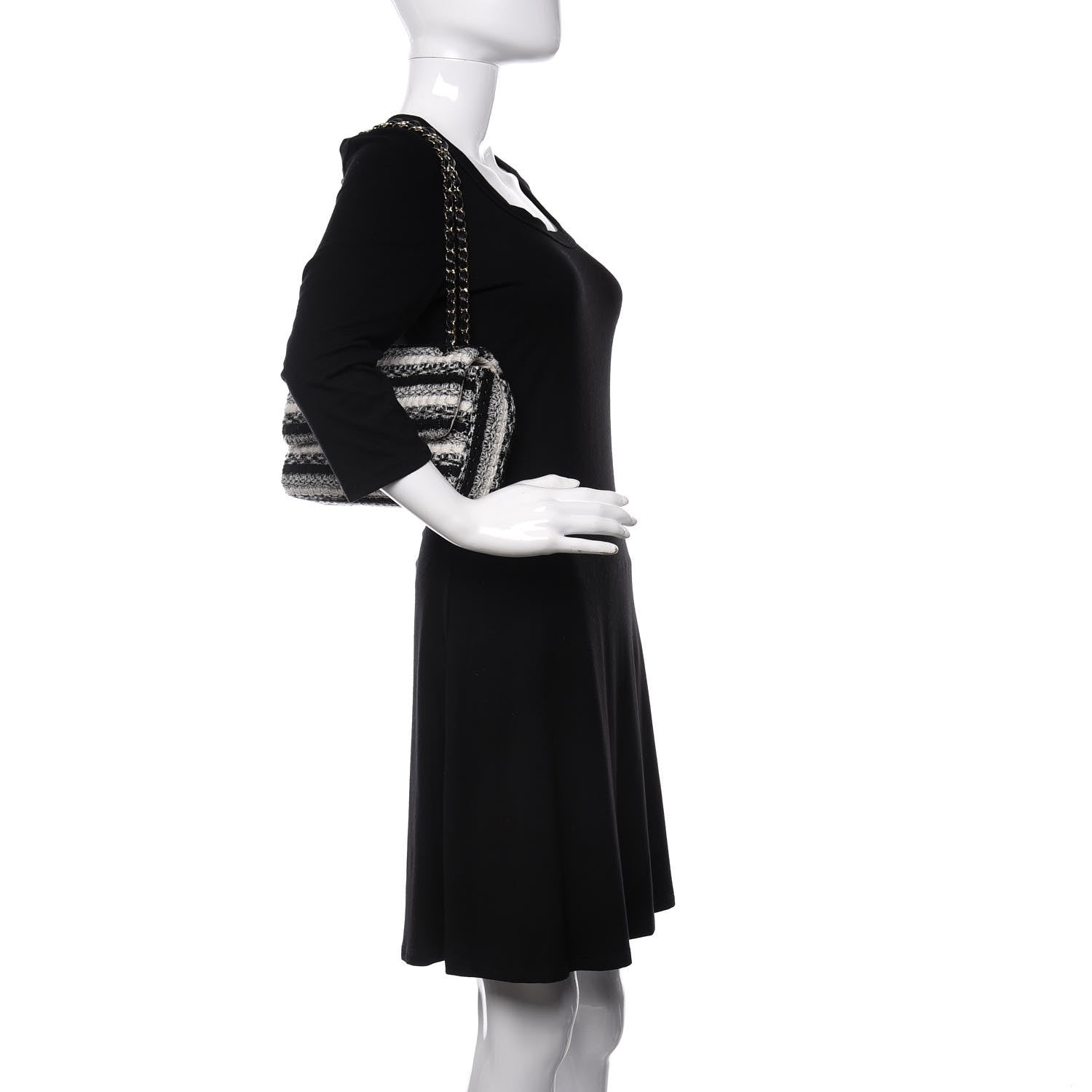 Chanel Tweed Braid Medium Single Flap Black White 2 of 10