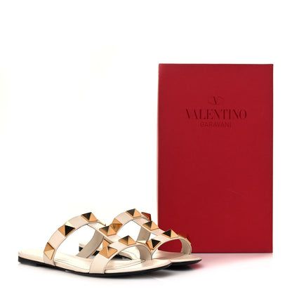 Valentino Garavani Calfskin Roman Stud Flat Slide Sandals 39 Light Ivory 9 of 9