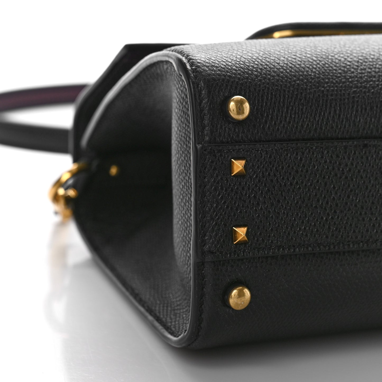 Grainy Calfskin Small VSling Top Handle Bag Black