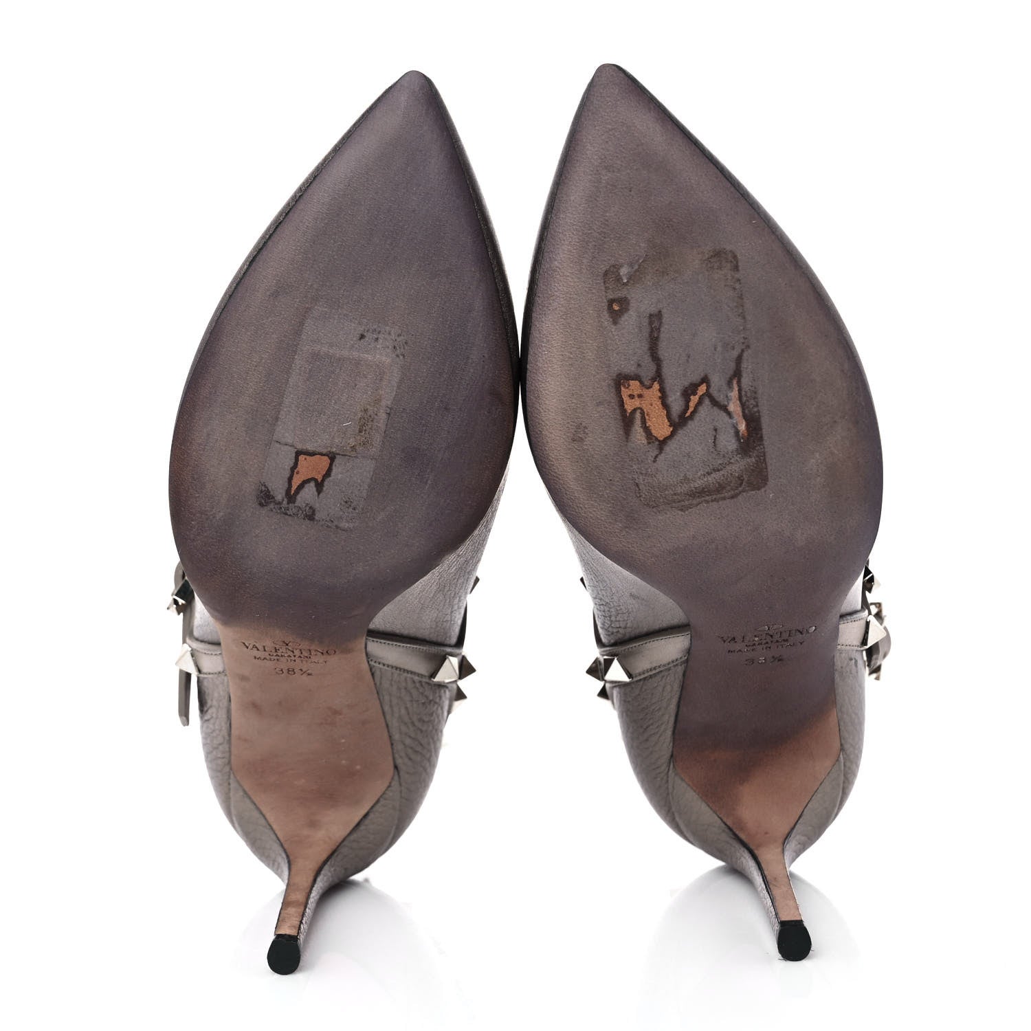 Valentino Garavani Metallic Grained Calfskin Rockstud Double Buckle 100mm Ankle Boots 38.5 Sasso 5 of 9