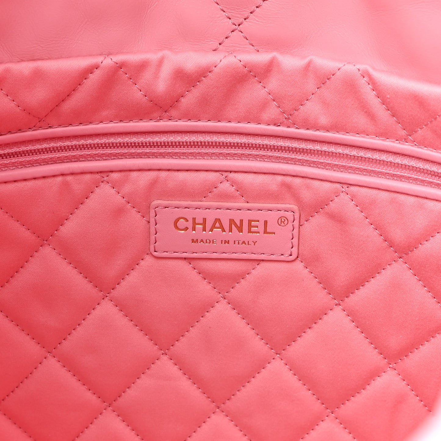 Shiny Calfskin Quilted Chanel 22 Drawstring Bag Light Pink