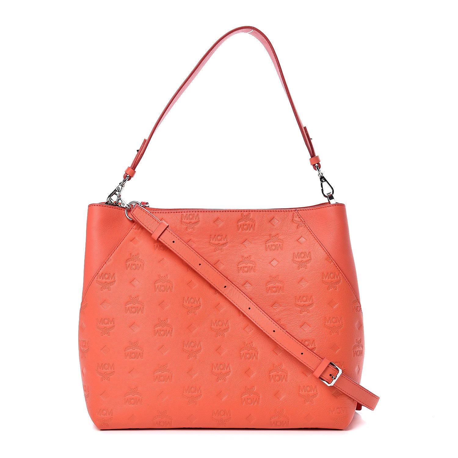 MCM Calfskin Ottomar Monogram Medium Klara Hobo Hot Coral 1 of 11