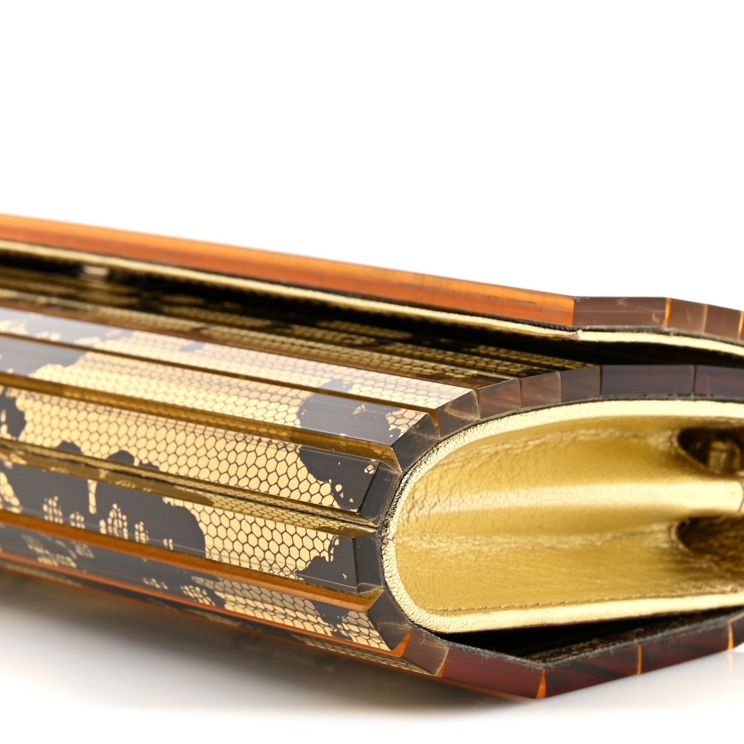 Jimmy Choo Acrylic Lace Sweetie Clutch Gold Black 1855411
