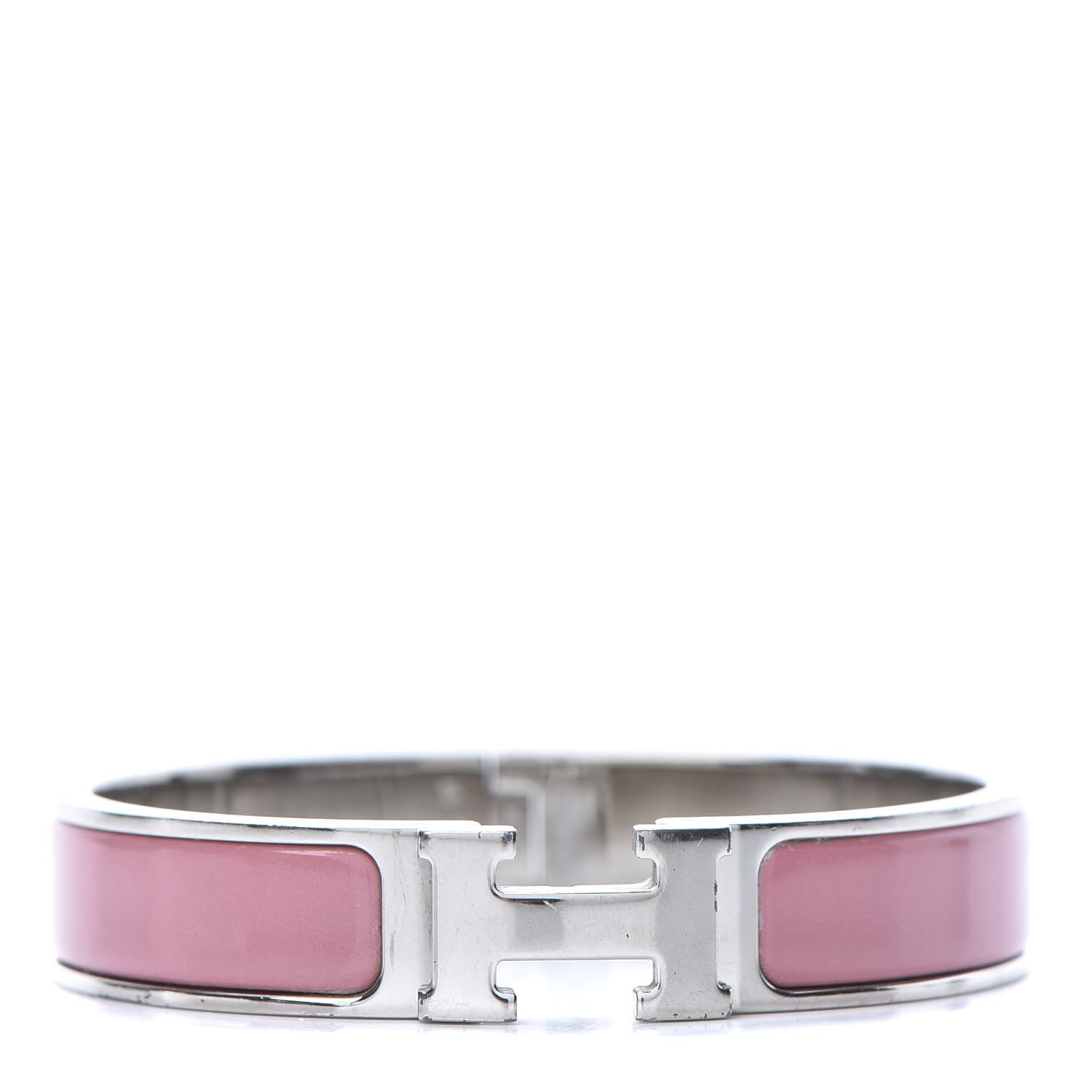 Hermes Enamel Narrow Clic Clac H Bracelet PM Rose Velours 1 of 5