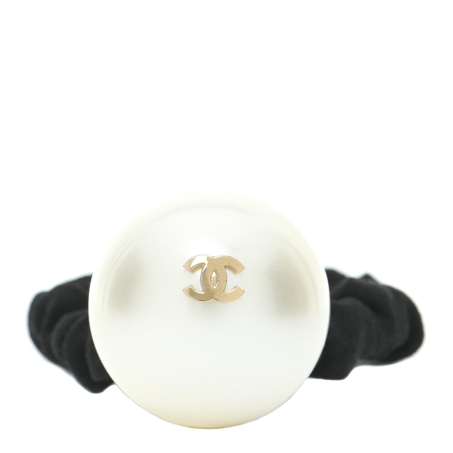 Chanel Pearl CC Hair Tie Black Gold Pearly White 1 of 4