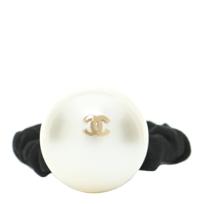 Chanel Pearl CC Hair Tie Black Gold Pearly White 1 of 4