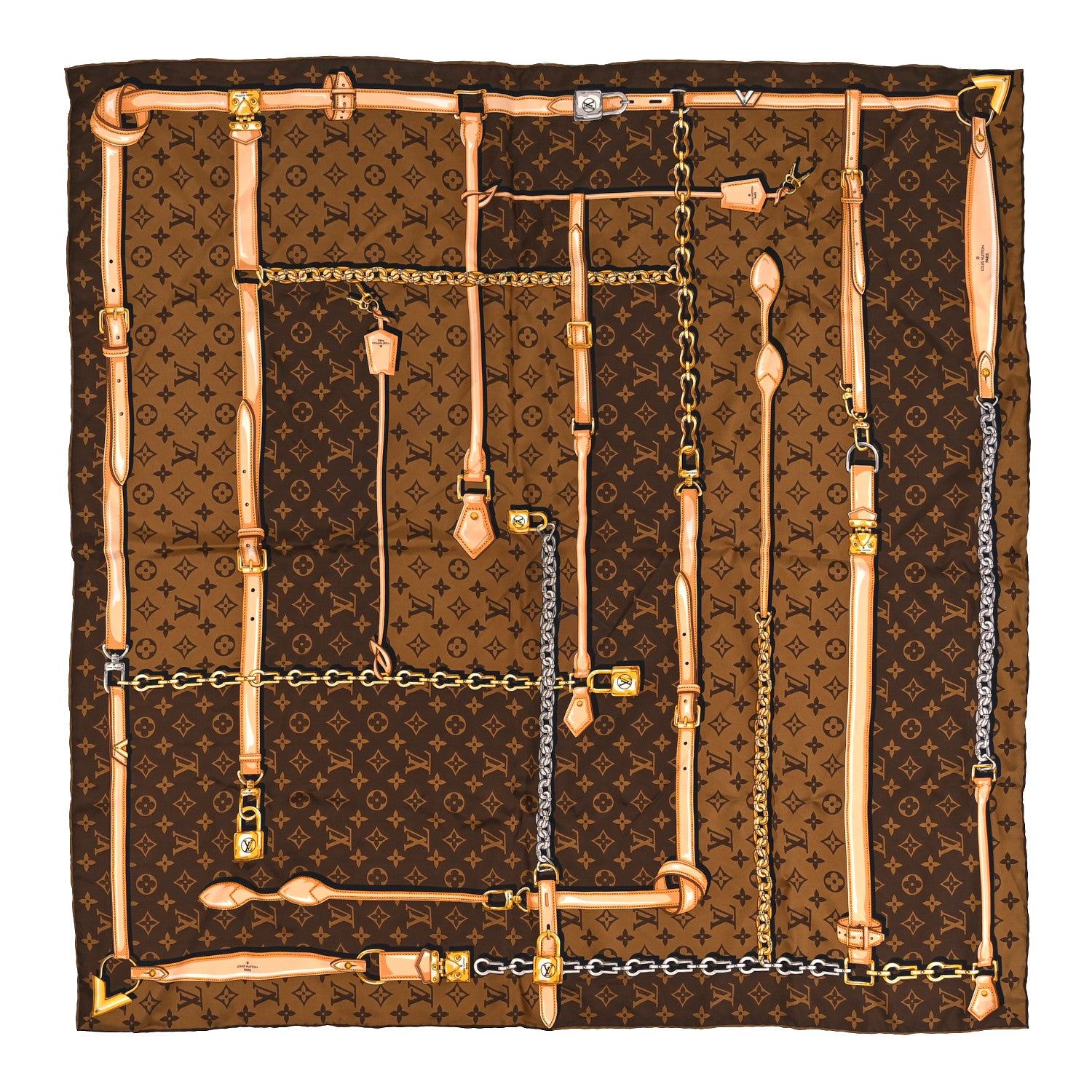 Louis Vuitton Silk Monogram Confidential Square Scarf Brown 1 of 3
